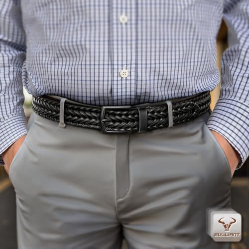BULLIANT Men Belt 2Pack,Braided Woven Leather Belt For Men Golf Casual Jeans 1 3/8"3