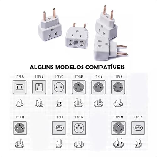 KIT 3 Adaptador De Tomada Universal Em Porcelana 3 Pinos Benjamin 10A/20A Para 2 e 3 Pinos Bivolt 11