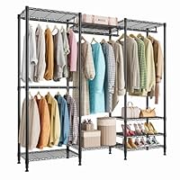 Heavy Duty Clothes Rail,Hanging Rails for Clothes,Clothing Rails,Portable Wardrobe Rail Metal Closet Rack with Shoe Rack, Storage Shelves Freestanding Clothes Rails for Bedroom Open Wardrobe