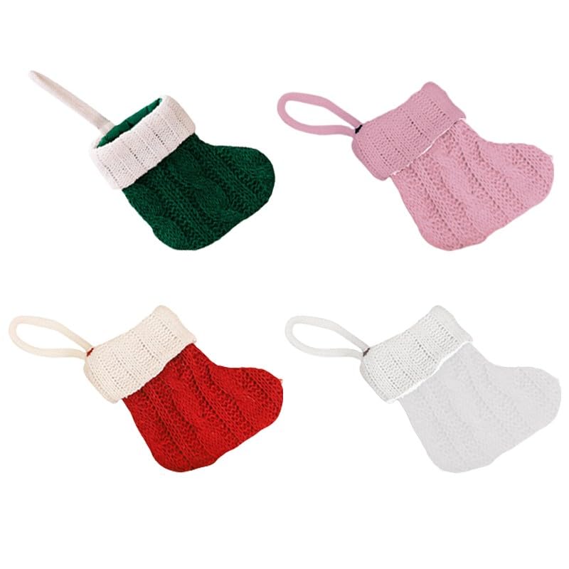 Gettimore 7 calcetines de Navidad para decoración de árbol, verde, rojo