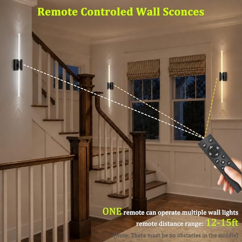 Image of iThird Crystal Bubble Wall Sconces Set of 2: 10000mAh Rechargeable Wireless Lights with Remote & 360 Rotate, 4 Color Temps Dimmable, 31.5 inch Wall Lamp for Bedroom Living Room Mirror, Black