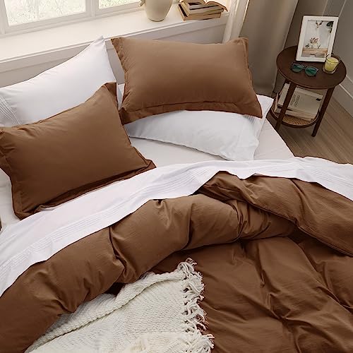 Bedsure Chocolate Brown Duvet Cover Full Size - 3 Pieces Prewashed Extra Soft Cotton-Like Polyester Bedding Set, Includes 1 Duvet Cover 80x90 Inches with Zipper Closure & 2 Pillow Shams, No Comforter - 9