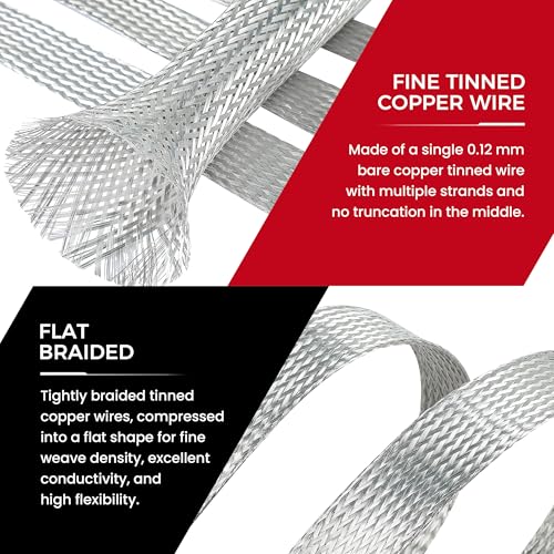 Tinned Copper Braid Cable Wire Shielding Sleeve Ground Straps Protection Flat Metal Mesh Flexible Expandable (9/16 in Wide(0.36 in Dia)-15ft) by BuyUneed - Image 3