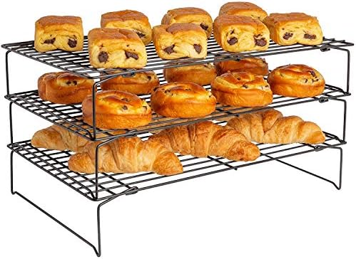 TopBaking? 3 Tier Stackable Cooling Rack ? Non Stick Oven Safe & Heat Resistant ? Use with Baking Tray for Cakes, Biscuits & Bread.