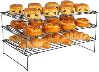 TopBaking? 3 Tier Stackable Cooling Rack ? Non Stick Oven Safe & Heat Resistant ? Use with Baking Tray for Cakes, Biscuits & Bread.