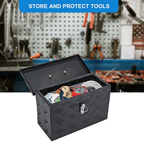 16"X7.5"X10" Black Heavy Duty Aluminum Pickup Truck Bed 5 Bar Tread Pattern Truck Tool Box, Underbody Tool Box Storage Trailer Tongue Box With Lock And Key For Rv, Atv, Trailer & Truck #TOP5