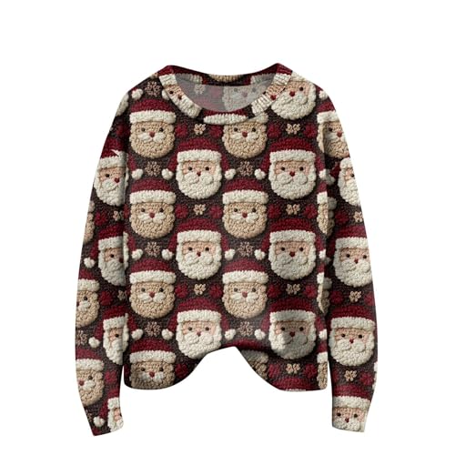 Suéteres de Navidad para mujer, divertidos y lindos suéteres de punto con estampado de Papá Noel, diseño de árbol de Navidad, sudaderas cálidas de invierno, suéteres de punto lindos y festivos, Vino