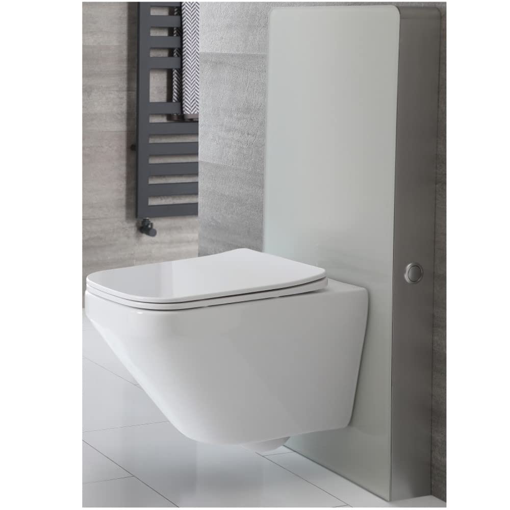 Milano White Arca 483Mm Bathroom Toilet Wc Unit Wall Hung Rimless Pan And Soft Close Seat