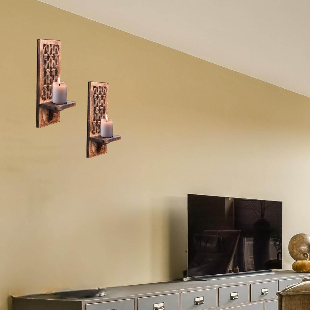 Candelabros de pared de madera hechos a mano, juego de 2, portavelas de 16 pulgadas, candelabros decorativos de madera para pared, candelabros de pared de madera rústica, perfectos para Navidad, Año