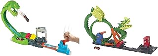 Hot Wheels Toxic Snake Strike Challenge Play Set with Slime, One 1:64 Scale Hot Wheels Vehicle, Connects to Other Sets, 5Y+, GTT93 & Track Set |City Dragon Drive Firefight Playset and 1 Toy Firetruck