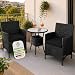 Juskys Polyrattan Balkon Set Bayamo 2 Personen - Tisch mit Glasplatte & 2 Stühlen - Wetterfeste Balkonmöbel - Auflagen waschbar - schwarz - grau