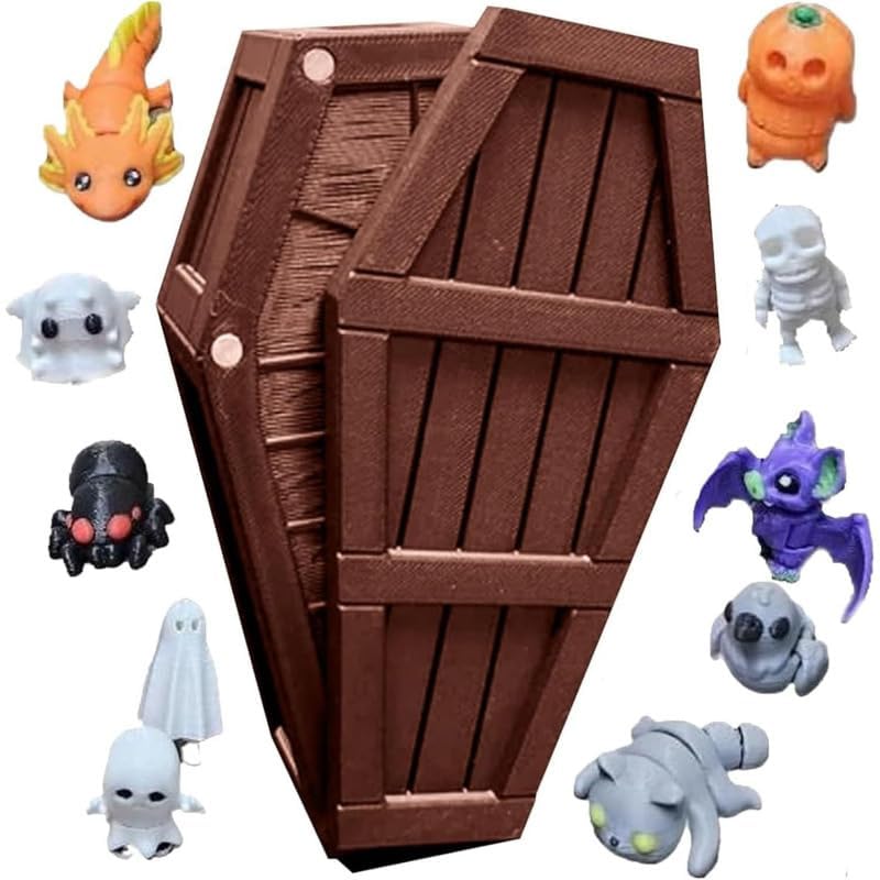 Cuenta regresiva de ataúd misterioso de Halloween impreso en 3D, 13 días de minis espeluznantes, calendario de Adviento 2025, calendario de cuenta regresiva de Halloween (marrón)