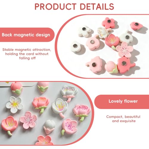 Image of HASTHIP 12Pcs Sakura Flower Fridge Magnets, Cute Mini Resin Flower Fridge Magnet Decoration Home Decor