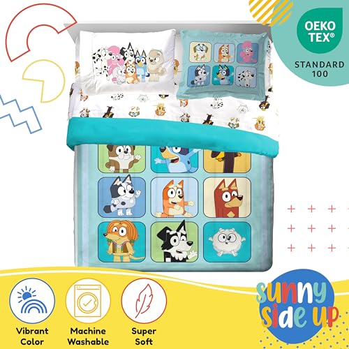 Image of Sunny Side Up Bluey & Friends Full Comforter Set - 7 Piece Kids Bedding Includes Comforter, Sheets & Pillow Cover - Super Soft Microfiber Bed Set