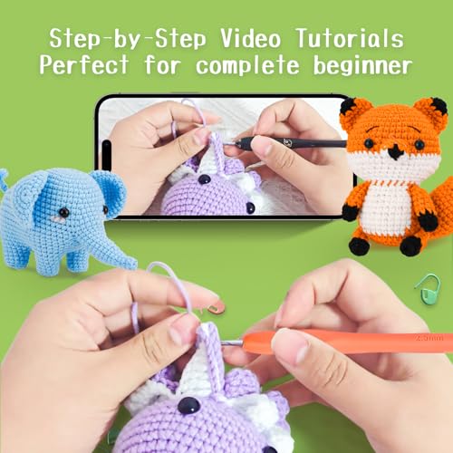 Image of Gerute Crochet Kit for Beginners, 6 PCS Amigurumi Animal Family Starter Kit with Step-by-Step Video Tutorials & Illustrated Guide, 40% Extra Yarn, DIY Family Craft Gifts for Adults & Kids