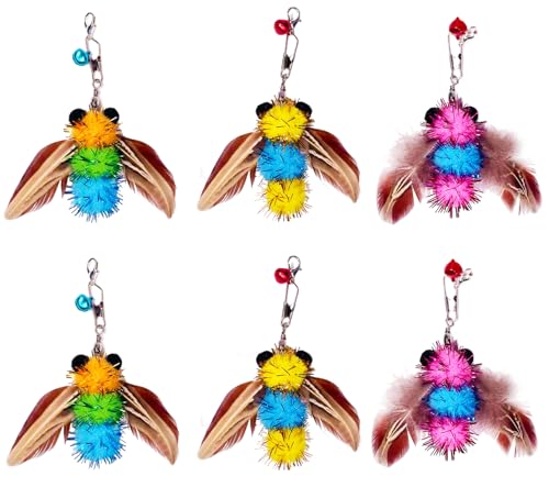 AINTE Cat Feather Toys 6 Pcs Coloful Artificial Insects Bees Refills Cat Wand Attachment Toys for Kitten Cats Wand(6Pcs Bees