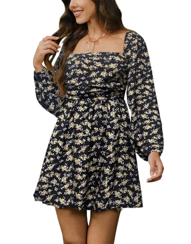 HYPERFIRE square neck pleated long sleeve mini dress