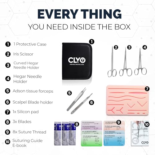 Image of Clyo PrecisionX 5 Suture Practice Kit - Complete Suturing Practice Kit for Medical Students & Professionals | Realistic Silicone Pad, Durable Tools & Pre-Cut Wounds | Suturing ebook Included