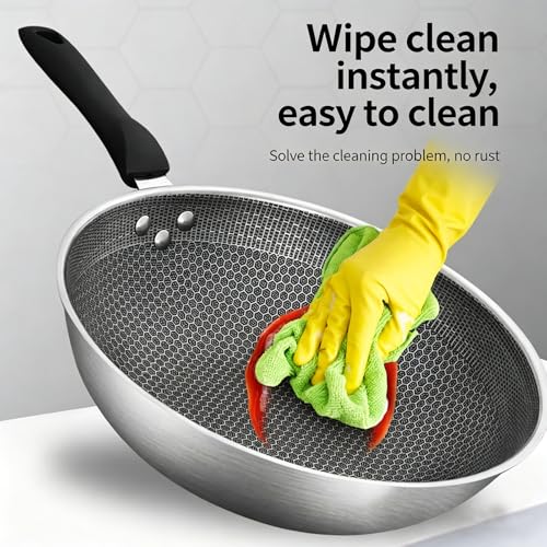 Wok de acero inoxidable con tapa blanca 14.17 in miniatura 4