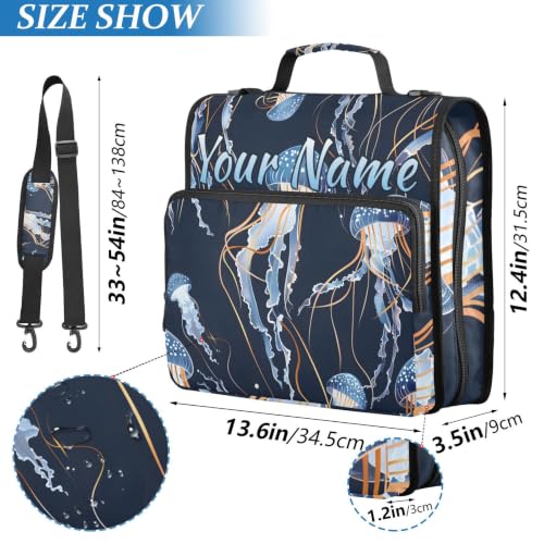 Image of Custom 3 Ring Zipper Binder Jellyfish Dark Ocean Personalized Name 1.5 Inch Binders Large Capacity Multi Pockets for School Office Supplies