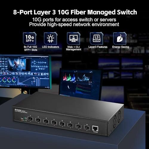 Image of MokerLink 8 Port 10G SFP+ Managed Fiber Switch, 1G /10G SFP Slot, L3 Web /CLI Managed, 160Gbps Bandwidth Desktop|Rackmount Network Switch
