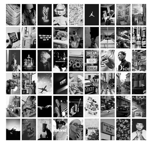 Image of Pack of 54 Black & White Wall Collage Kit Posters - 4 x 6 Inches Wall Decor Poster - Wall Art For Bedroom, Living room, Office - 1 Tissue Tape