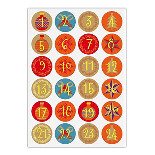 24 beaux autocollants pour l'avent avec les chiffres 1-24 sur les symboles de Noël, rouge orange, autocollants en papier mat pour calendriers de l'Avent, cadeaux de Noël, étiquettes (ø 45mm) 24 beaux autocollants pour l'avent avec les chiffres 1-24 sur les symboles de Noël, rouge orange, autocollants en papier mat pour calendriers de l'Avent, cadeaux de Noël, étiquettes (ø 45mm)