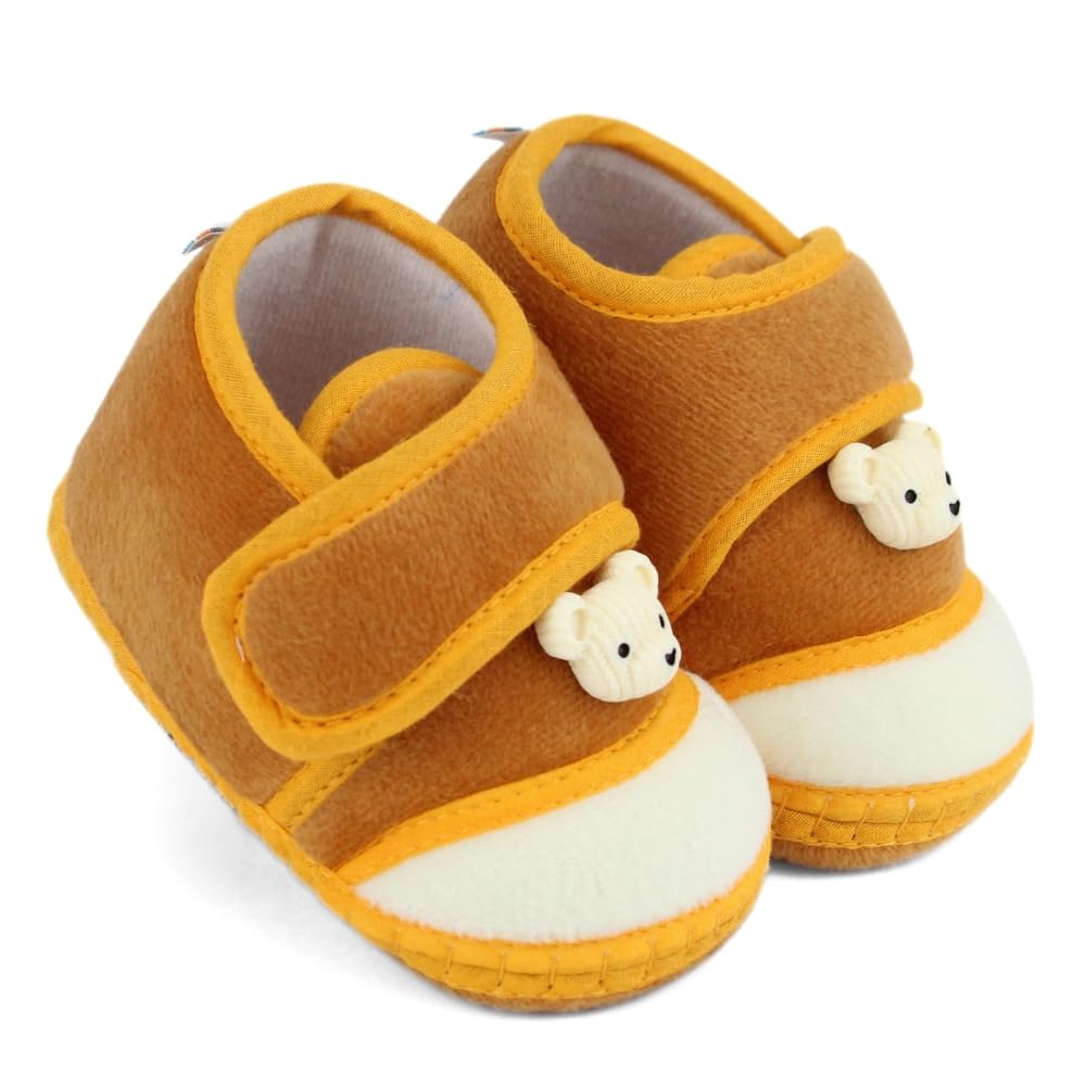 neska moda 6 To 12 Months Baby Boys & Baby Girls Velboa Bear Face Brown,White Hook & Loop Shoe Booties-BT5593-picture-42