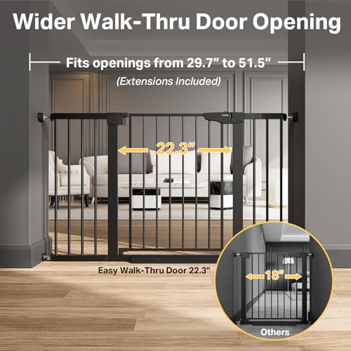 Cumbor 29.7-51.5 in Extra Wide Baby Gate for Stairs, Dog Gate Indoor Black | Mom's Choice Awards Winner, Auto Close with Double Lock for Doorways, Child Gate for Toddlers & Pets, Pressure Mounted - Image 4