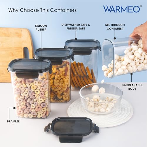 Image of WARMEO FRESH LOCK Airtight Kitchen Storage Container SET of 4 pcs (1200ml each) BPA Free Air tight Storage Organizer for Dry Food,Pulses,Spice,Kitchen Accessories Items & Storage-Transparent