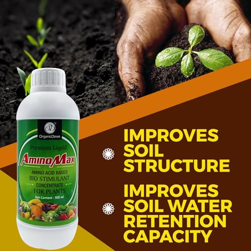 Image of OrganicDews Amino Fertilizer (Plant Protein Hydrolysates) Fertilizer Based Bio Stimulant Concentrate for Plants 500 ml with Measuring Cup 25 ml - Plant Growth and Yield Booster 500 ml