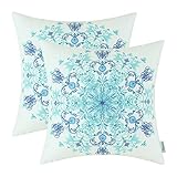 Pack of 2 CaliTime Cozy Fleece Throw Pillow Cases Covers for Couch Bed Sofa, Vintage Mandala Snowflake Floral, 18 X 18 Inches, Teal Blue
