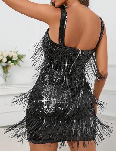 Image of Madam Uniq Women Tassel Formal Dress Strap Sequin Mini Elegant Evening Prom Party Club Dance Gown