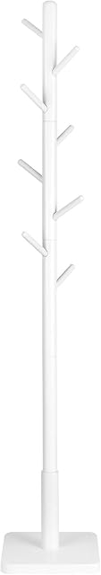 VASAGLE Coat Rack, Solid Wood Coat Stand, Free Standing Hall Coat Tree with 8 Hooks for Coats, Hats, Bags, Purses, for Entryway, Hallway, Rubberwood Hooks and Pole, White RCR010W02