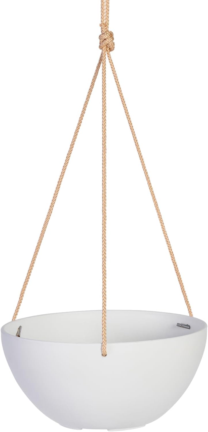 Root & Vessel Self Watering Hanging Planter for Indoor or Outdoor Plants, Unique Marbled Hanging Basket Made of Eco-Friendly Blend of Stone & Plastic, White, 12"