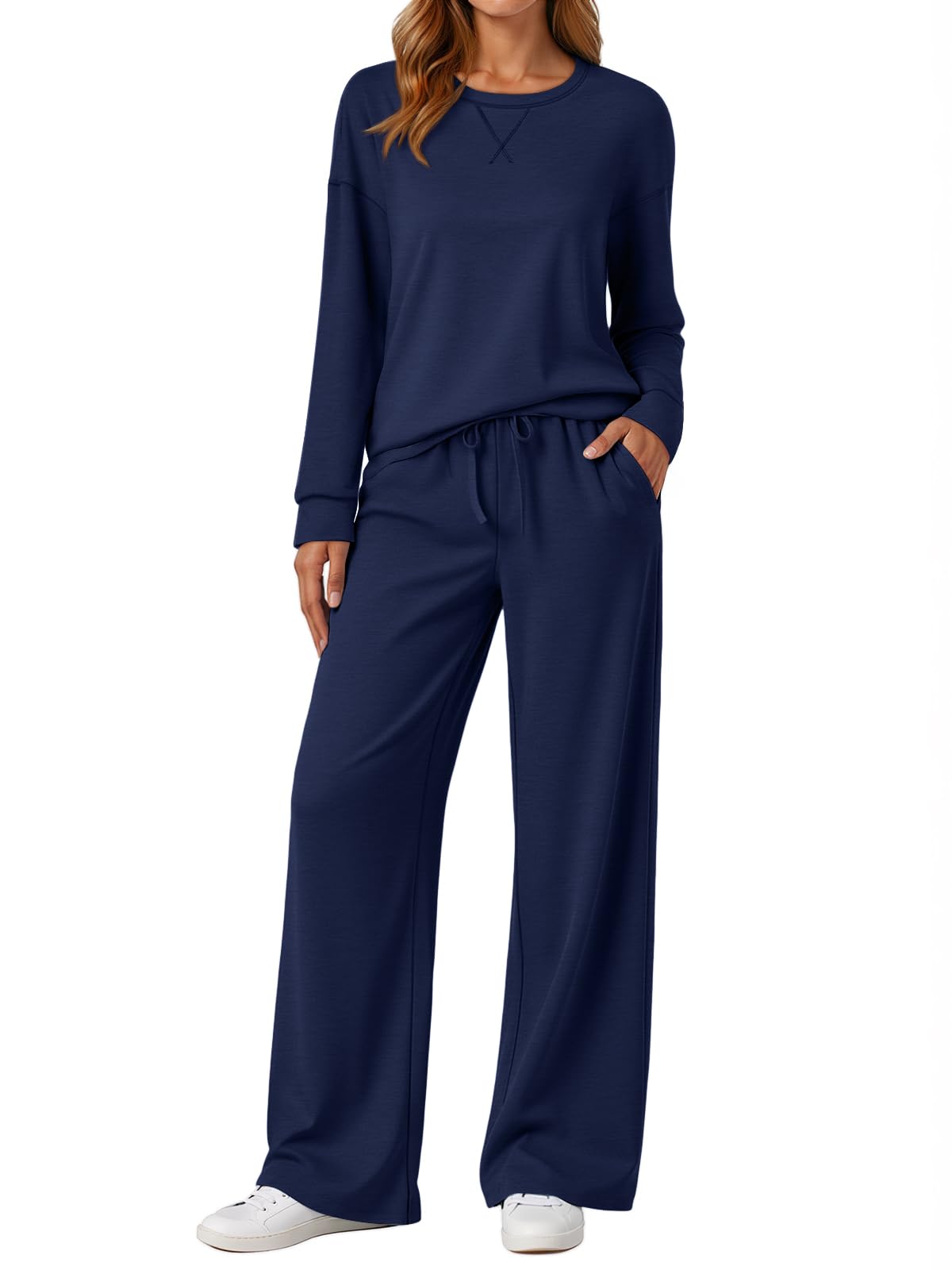 AUTOMET Womens Sweatsuits 2 Piece Sets Travel Outfits 2026 Fall Matching Lounge Set Oversized Sweatshirt Wide Leg Pants