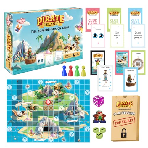 The Fidget Game Pirate Island, juego de comprensión de lectura para niños, grados K-2, edades 5-8, juego de mesa de elementos de historia, inferencia de construcción, habilidades de secuenciación y