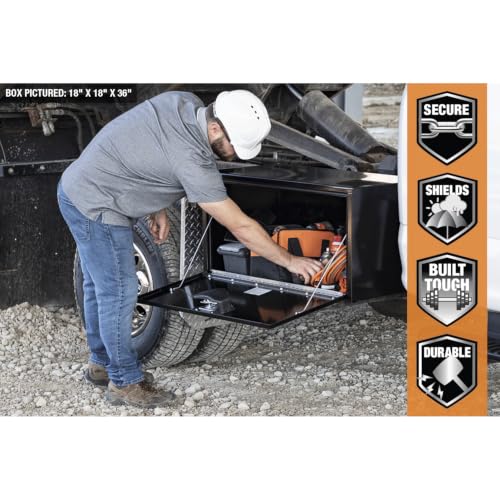 Image of Buyers Products 1703353 Black Steel Underbody Truck Tool Box - 14 x 12 x 30 Inch - Truck Bed & Underbelly RV Storage Box, Locking T-Latch, Weather-Resistant, Heavy-Duty Flatbed Job Box, Made in USA