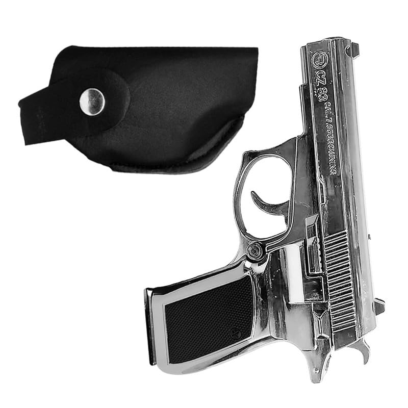 Image of Heavy Metal Gun Pistol Shaped with Barrel Pull Back System and Holster Pocket Lighter