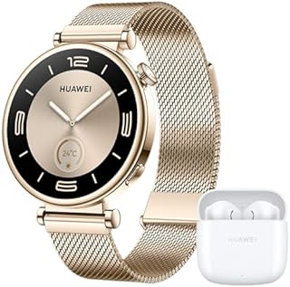 HUAWEI Watch GT 4 41mm Smartwatch, Filigranes Design, Bis zu 7 Tage Akkulaufzeit, Erweitertes 24/7 Gesundheitsmanagement, Kalorienmanagement, Kompatibel mit Android und iOS, Gold + FreeBuds SE 2