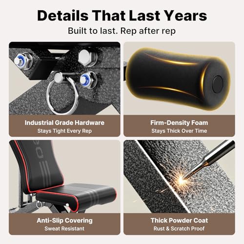 Image of YOLEO Adjustable Weight Bench for Home Gym, ASTM-Certified 827LBS, 98% Pre-Assembled, Foldable Gym Bench with 84 Positions Incline Decline Flat, Wider Seat