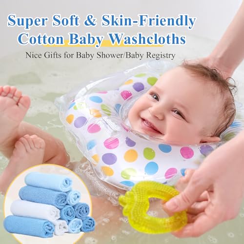 Image of CroBlissful 12 Pack Colorful Baby Washcloths 12 * 12 inch Newborn Wash Cloths Baby Soft Cotton Towels Reusable Baby Wipes for Face Baby Shower Gifts, 4 Colors (Blue)
