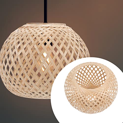 Image of Yardwe Rustic Woven Bamboo Lamp Shade Elegant Pendant Light Cover for Ceiling Lights Versatile Replacement Lampshade for Home Decor Softens Bright Light Easy to Install