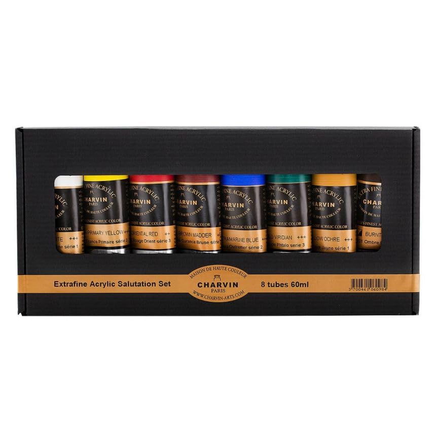 Charvin Extra Fine Professional Acrylic Paint - Salutation Set of 8-60ml Tubes, Triple-Milled, Lightfast Pigments, Open Stock Artist Acrylic Paints in Nature-Inspired Hues