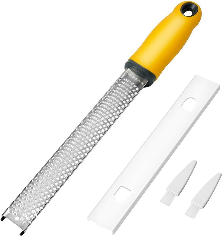 Premium Lemon Zester with Hanging Loop, Siasky Stainless Steel Cheese Grater for Cheese, Lemon, Coconut - Razor - Sharp Stainless Steel Blade + Protect Cover + 2 Pcs Clean Brush