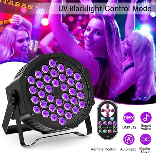 Image of 36LED Black Lights, U`King 72W UV Stage Lights Blacklight with Glow in The Dark Party Supplies by DMX and Remote Control for Halloween Stage Lighting (8 Packs)