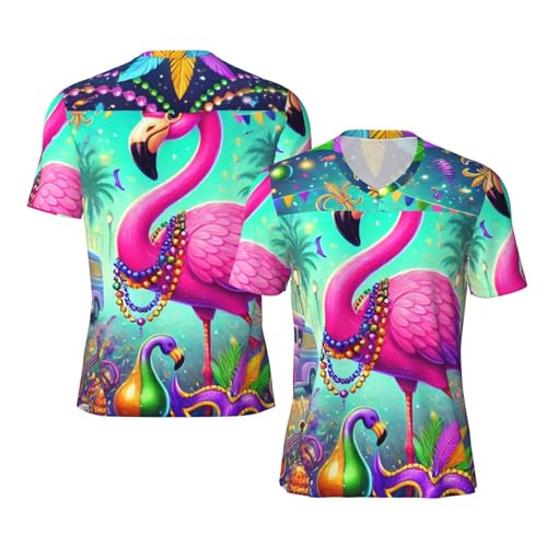 Stylish Athletic Sports Jersey Mardi-Gras-Flamingo Men's Rugby Jersey 3X-Large