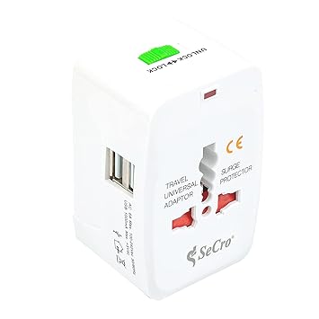 SeCro Smart All in One International Adapter with Two USB Charging Port Universal Travel Adapter with USB(EU US AUS NZ UK) ((1 Pack) - White)