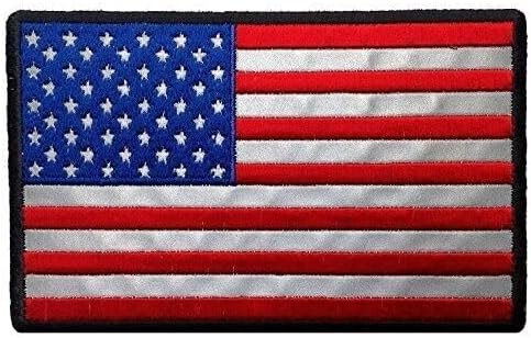 Large Reflective American USA Flag Iron on Sew on Patch (6.0 Inch USF2)