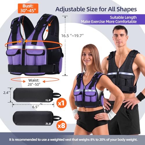 Image of Sportneer Adjustable Weighted Vest Weights: 2-18 lbs /2-42 lbs Washable Weight Vest for Walking 16 In 1 Fast Adjust Rucking Vest for Women and Men Home Gym Running Jogging Strength Training Vests